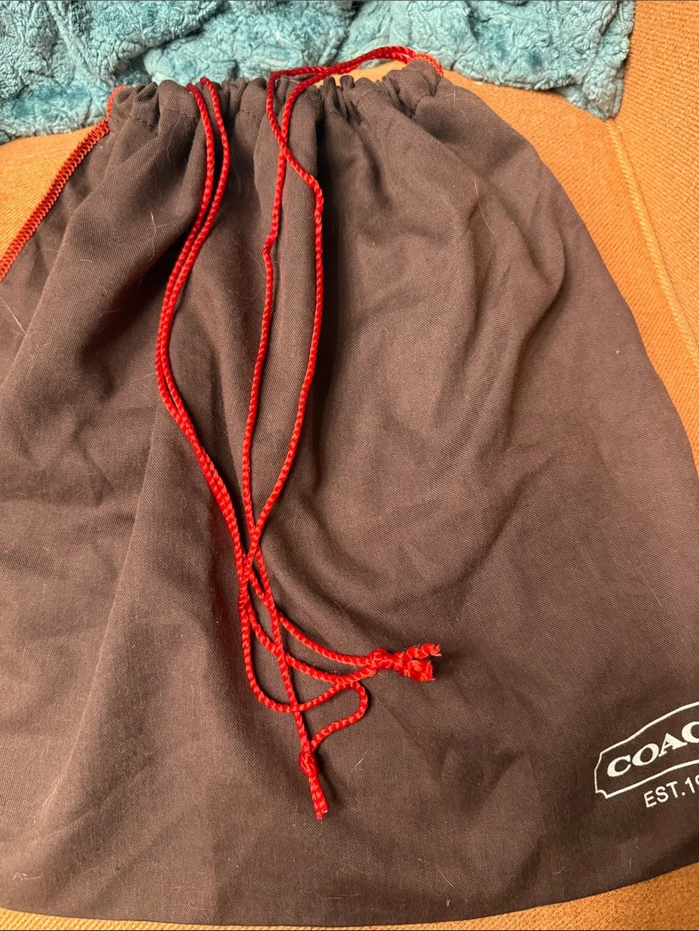 Coach Brown Dust Bag with Red Drawstring Accent 19x15”